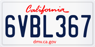 CA license plate 6VBL367