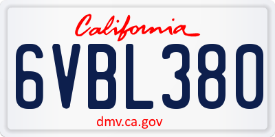 CA license plate 6VBL380