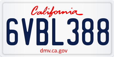 CA license plate 6VBL388