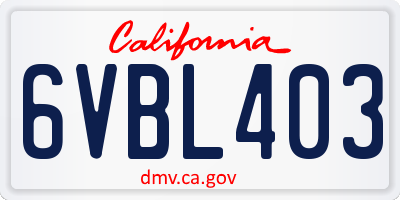 CA license plate 6VBL403