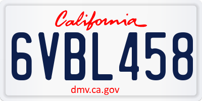 CA license plate 6VBL458