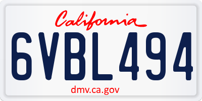 CA license plate 6VBL494