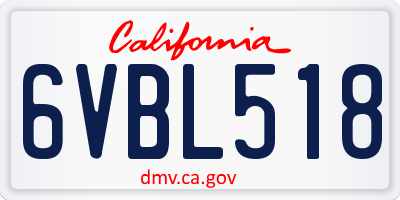 CA license plate 6VBL518