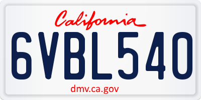 CA license plate 6VBL540