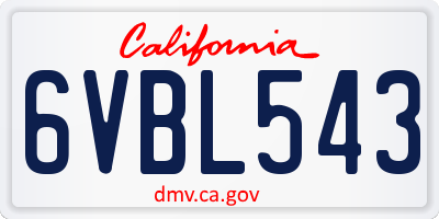 CA license plate 6VBL543