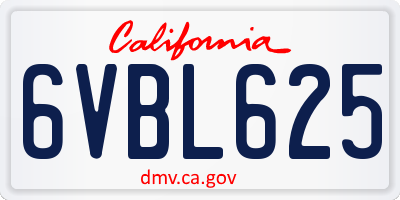 CA license plate 6VBL625