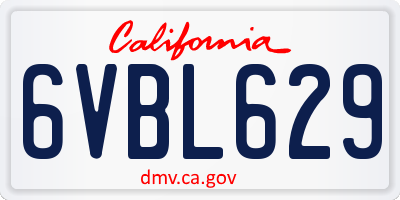 CA license plate 6VBL629