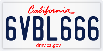 CA license plate 6VBL666