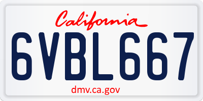 CA license plate 6VBL667