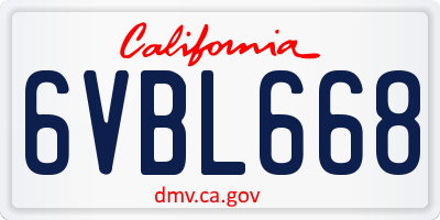 CA license plate 6VBL668