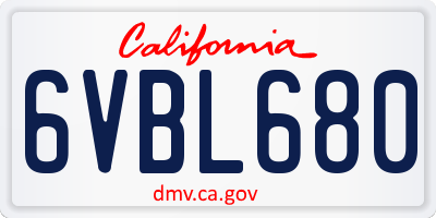 CA license plate 6VBL680