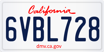 CA license plate 6VBL728
