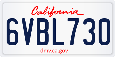 CA license plate 6VBL730