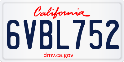CA license plate 6VBL752