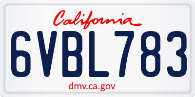 CA license plate 6VBL783
