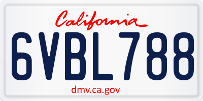 CA license plate 6VBL788