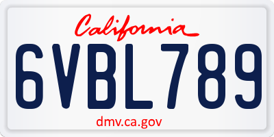 CA license plate 6VBL789