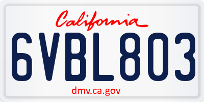 CA license plate 6VBL803