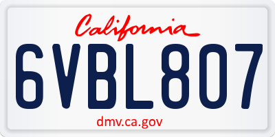 CA license plate 6VBL807