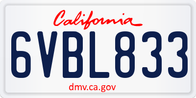 CA license plate 6VBL833