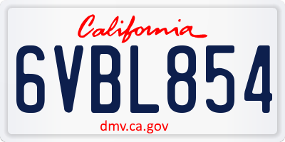 CA license plate 6VBL854