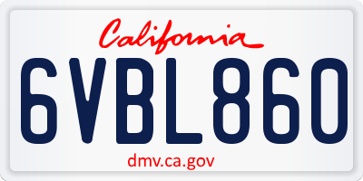 CA license plate 6VBL860