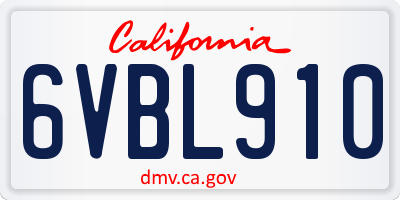 CA license plate 6VBL910