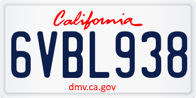 CA license plate 6VBL938