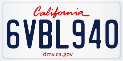 CA license plate 6VBL940