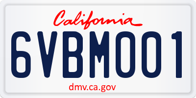 CA license plate 6VBM001