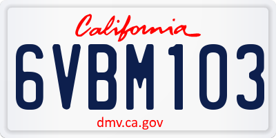 CA license plate 6VBM103