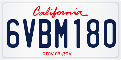 CA license plate 6VBM180