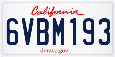 CA license plate 6VBM193