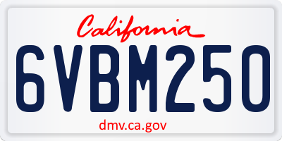CA license plate 6VBM250