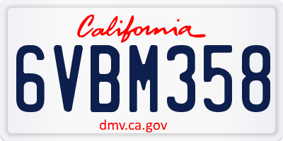 CA license plate 6VBM358