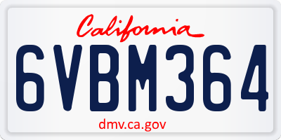 CA license plate 6VBM364