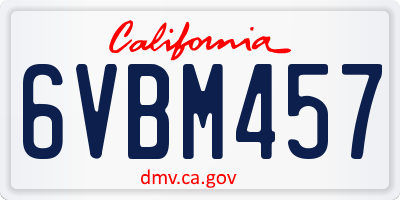CA license plate 6VBM457