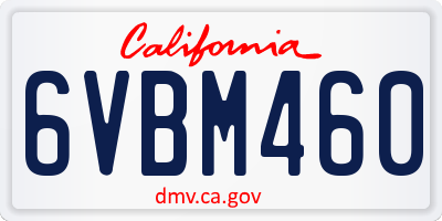 CA license plate 6VBM460