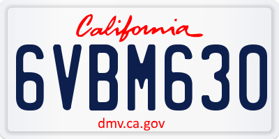 CA license plate 6VBM630