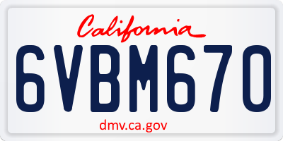 CA license plate 6VBM670