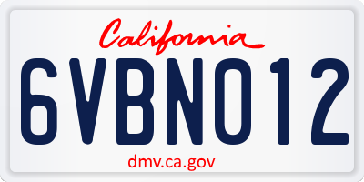 CA license plate 6VBN012