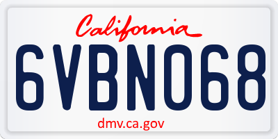CA license plate 6VBN068