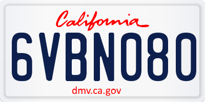 CA license plate 6VBN080