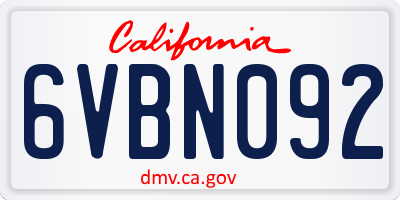 CA license plate 6VBN092