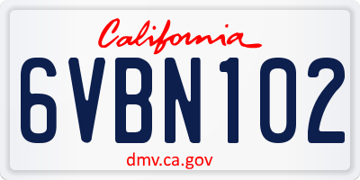 CA license plate 6VBN102