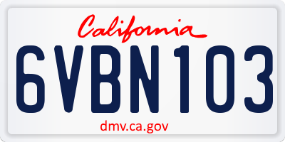 CA license plate 6VBN103