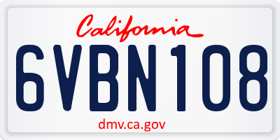 CA license plate 6VBN108