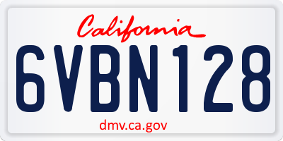 CA license plate 6VBN128