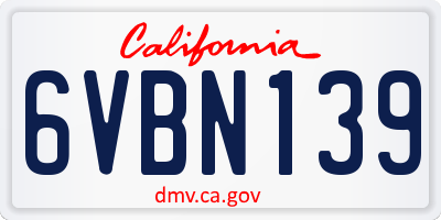 CA license plate 6VBN139
