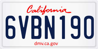 CA license plate 6VBN190